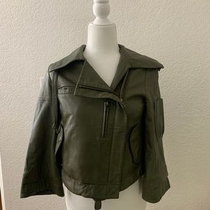 YaYa Aflalo 100% Leather Moto Jacket Green